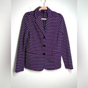 NWOT Talbots Jacket Women's Size Large Navy Pink White Stripe Three Button Soft